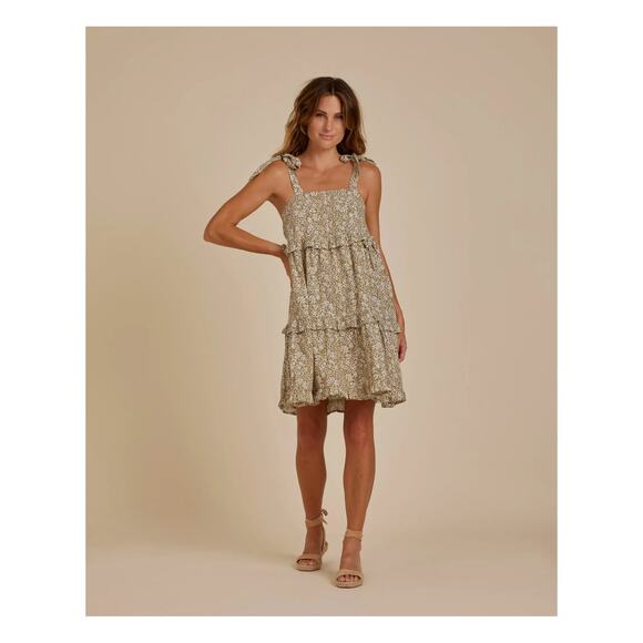 Rylee + Cru Women's Ruffled Mini Swing Dress Golden Ditsy Womens Size M - Picture 6 of 6